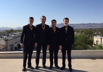 YBQC Third Place medalists Brothers In Arms sing from the the rooftop of Fox5.
